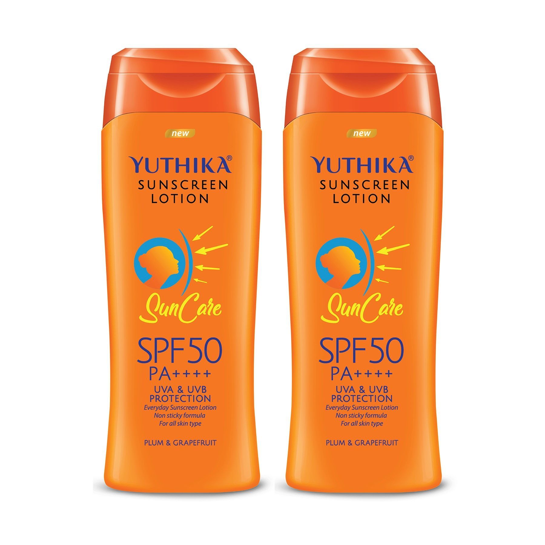 Yuthika Sunscreen Lotion SPF 50 PA++++ with UVA & UVB Protection, Sun Cream for All Skin Types - 100ml Pack of 2