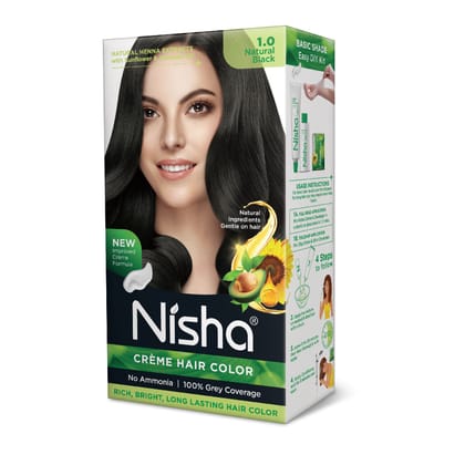 Nisha Creme Hair Color Natural Black 60g, Permanent Hair Color for Women & Men, Ammonia Free Hair Colour