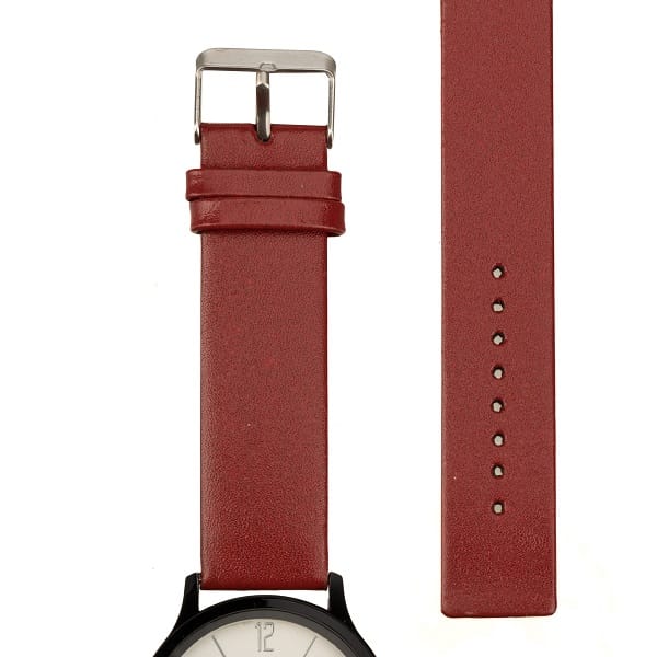 Mens Analog Watch with Black Dial and Red Leather Strap