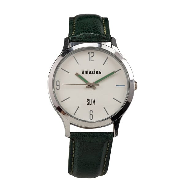  Mens Watch, Stylish Casual Quartz Wrist Watch with Green Leather Strap