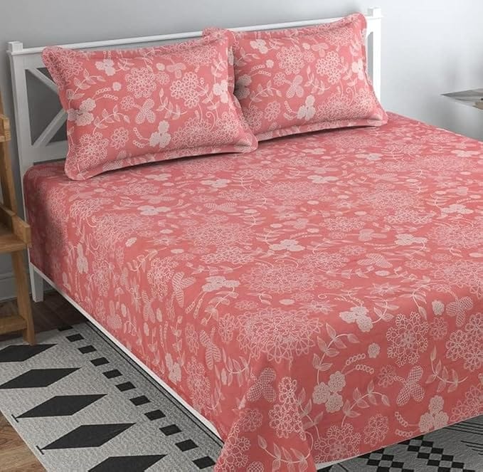  Pink Floral Printed Cotton Bedsheet with 2 Pillow Covers