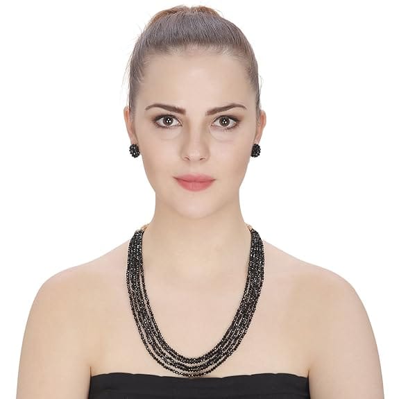 Manbhar Gems - Crystal Gemstone Beads Necklace Set for girl and Women 5 layer Mala With Stud Earring stylish traditional Beaded Fashion jewellery