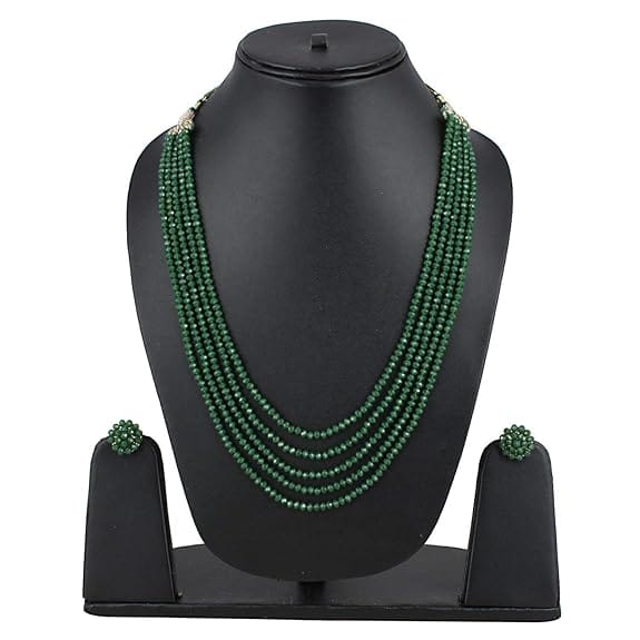 Manbhar Gems - Crystal Gemstone Beads Green Necklace Set for girl and Women 5 layer Mala With Stud Earring stylish traditional Beaded Fashion jewellery