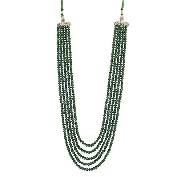 Manbhar Gems - Crystal Gemstone Beads Green Necklace Set for girl and Women 5 layer Mala With Stud Earring stylish traditional Beaded Fashion jewellery