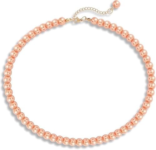 A V FASHION - Pearl Necklace For Girl and Women Orange Pearl Necklaces for Women, 8MM Beaded Choker Necklace 1 Layer Beaded Mala Fashion Jewellery