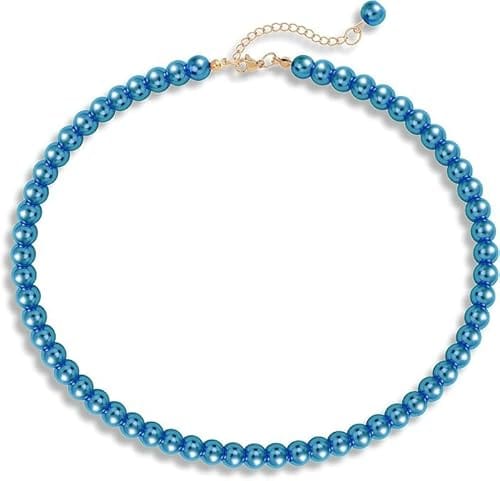A V FASHION - Pearl Necklace For Girl and Women Blue Pearl Necklaces for Women, 8MM Beaded Choker Necklace 1 Layer Beaded Mala Fashion Jewellery