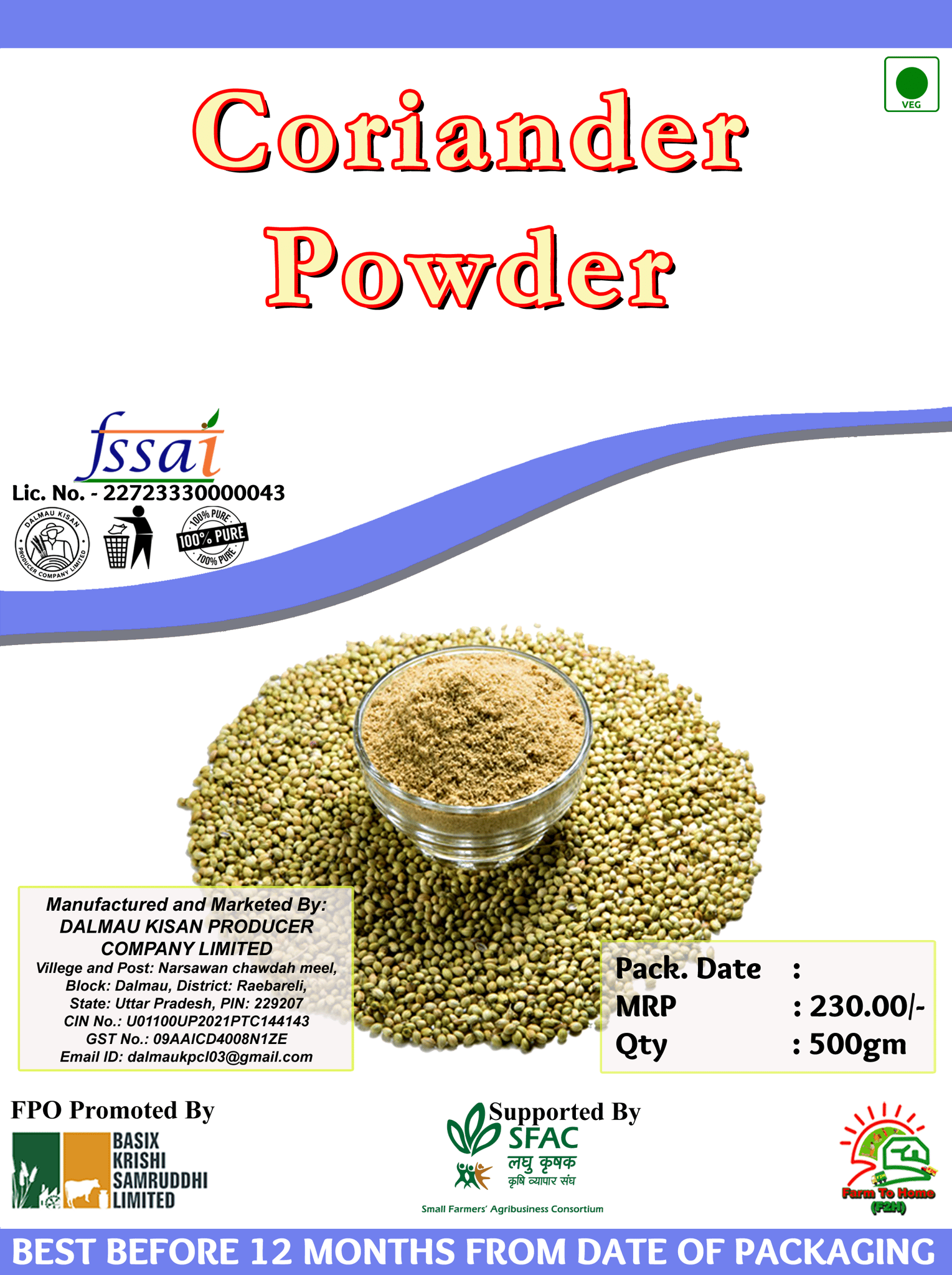 Coriander Powder  - 500gm Pack - 100% Pure and Natural