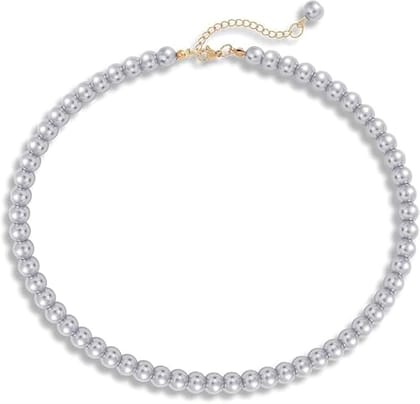 A V FASHION - Pearl Necklace For Girl and Women Gray Pearl Necklaces for Women, 8MM Beaded Choker Necklace 1 Layer Beaded Mala Fashion Jewellery