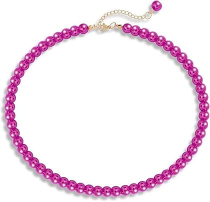 A V FASHION - Pearl Necklace For Girl and Women Pink Pearl Necklaces for Women, 8MM Beaded Choker Necklace 1 Layer Beaded Mala Fashion Jewellery