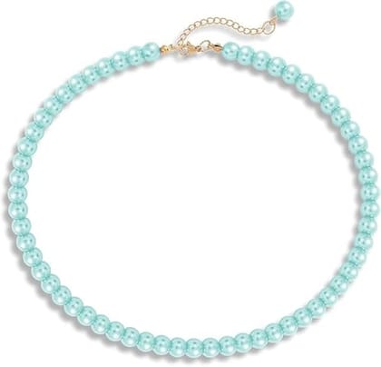 A V FASHION - Pearl Necklace For Girl and Women Sea Green Pearl Necklaces for Women, 8MM Beaded Choker Necklace 1 Layer Beaded Mala Fashion Jewellery