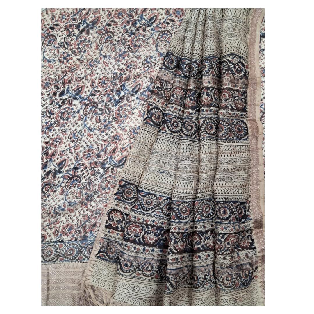 Lepakshi Handicrafts Kalamkari Block Print Saree (Mangalagiri Cotton Silk) (1)