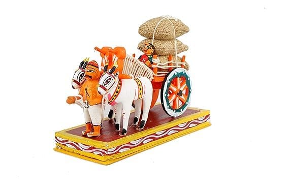 Lepakshi Handicrafts Kondapalli Bullock Cart Wooden Toy - Handcrafted Traditional Decor and Gift (Multicolor, 10 x 3.5 x 6.5 Inches