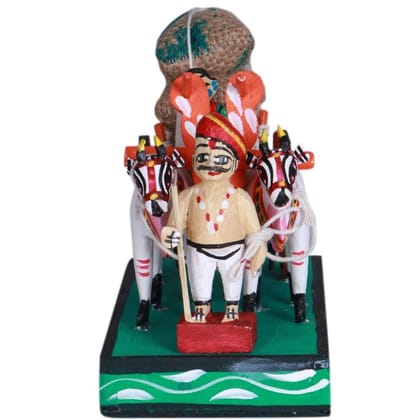 Lepakshi Handicrafts Kondapalli Bullock Cart | Farmer Couple | Multi Color |