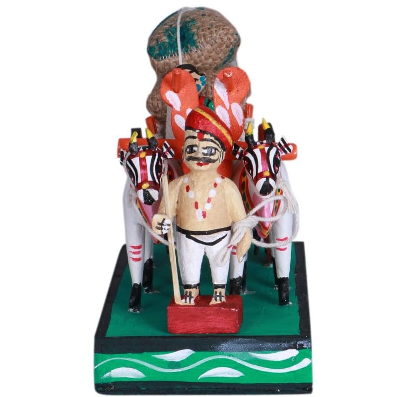 Lepakshi Handicrafts Kondapalli Bullock Cart | Farmer Couple | Multi Color |