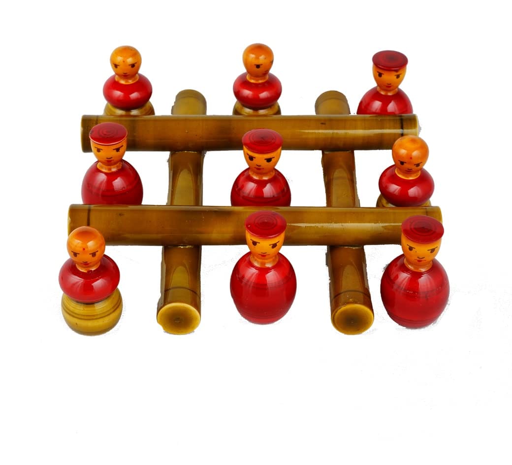 Lepakshi Handicrafts Etikoppaka TIK Tok Game Frame - Handcrafted Wooden Board Game for Kids and Decor (10 x 10 x 10 cm, Multicolor)