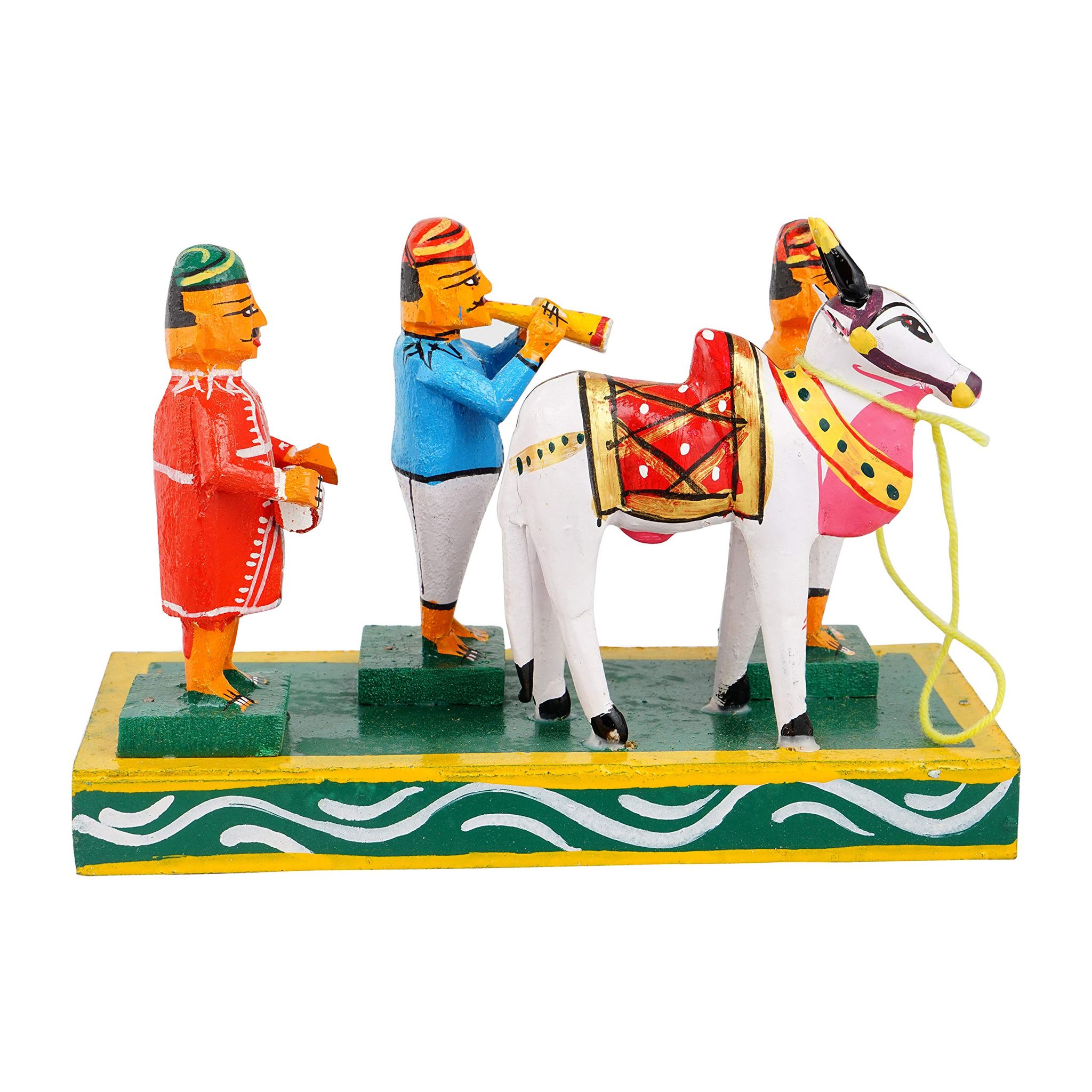 Lepakshi Handicrafts Kondapalli Gangireddu Wooden Toy Set - Handcrafted Traditional Decor and Gift for Festivals and Home (Multicolor, 8 x 3.5 x 6 Inches).
