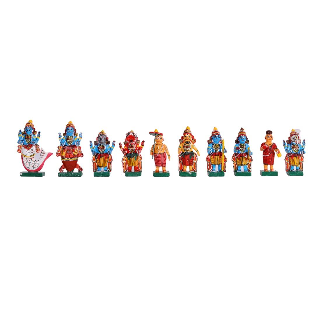 Lepakshi Handicrafts Kondapalli Dasavatara Wooden Set - Handcrafted Traditional Decor for Home and Gifting (Multicolor, 19.5 x 2 x 6 Inches)