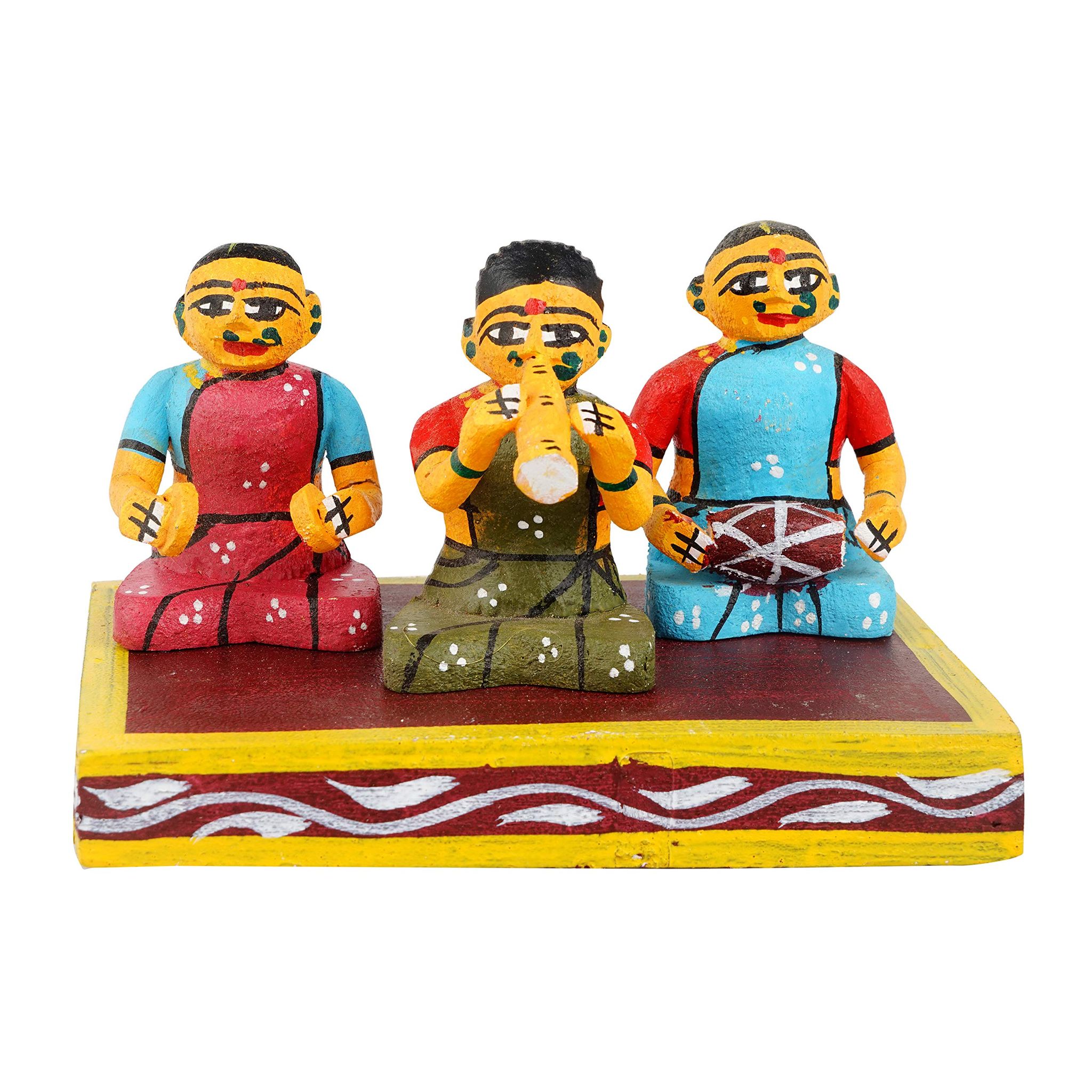 Lepakshi Handicrafts Kondapalli Sannai Sitting Set Male & Female - Handcrafted Traditional Wooden Decor and Gift (Multicolor, 7 x 4 x 6.5 Inches)