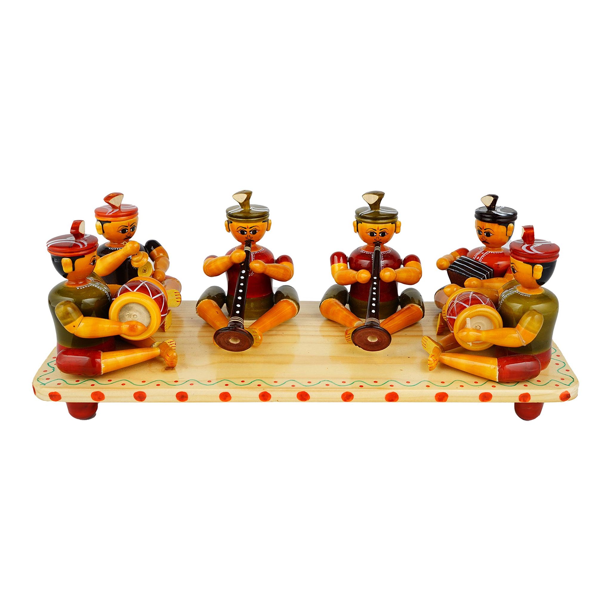 LLepakshi Handicrafts Etikoppaka Sannai Melam 6 Dolls Set - Handcrafted Traditional Wooden Decor and Gift (Multicolor, 12.5 x 4.5 x 3.5 Inches)�