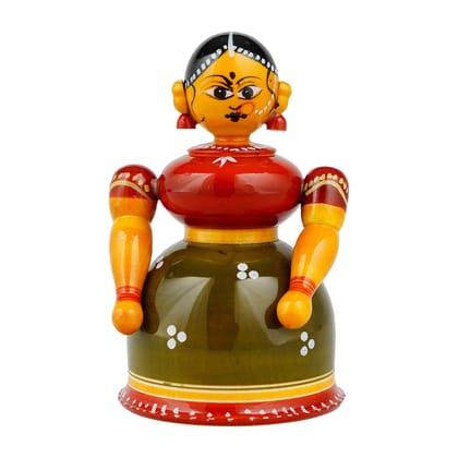 Lepakshi Handicrafts Etikoppaka Butta Bomma - Handcrafted Wooden Doll (3 x 2 x 4 inches, Multicolor)