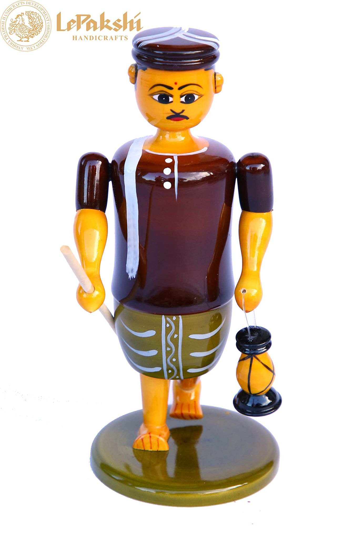 Lepakshi Handicrafts Wooden Etikoppaka Watch Man or Farmer with Lanther