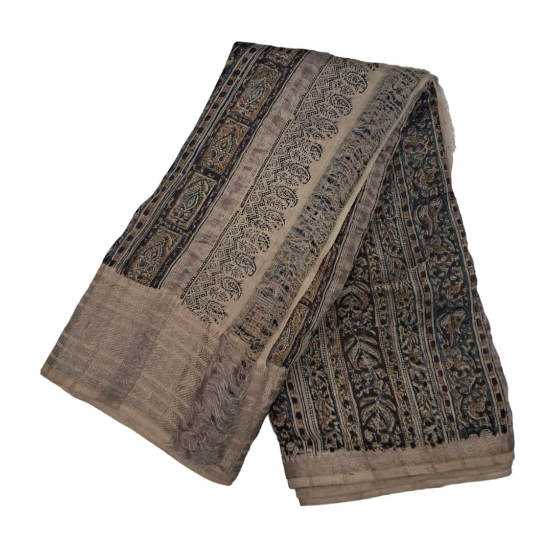 Lepakshi Handicrafts Kalamkari Block Print Saree (Mangalagiri Cotton & Silk) (9)