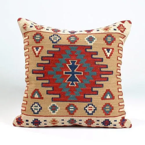 Handmade Kilim Pillow Cover Authentic Vintage Turkish Rug Pillow, Decorative Throw Pillow for Boho Home Decor
