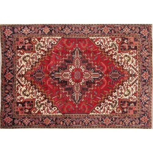 Red and Ivory Medallion Hand-Knotted Persian Rug