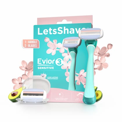 LetsShave Evior 3 Shaving Razor for Women, 1 Handel + 2 blades, Pack of 3, Infused with Orange Peel Extract, Shea Butter & Argan Oil, Full Body Hair Removal Razor for Women