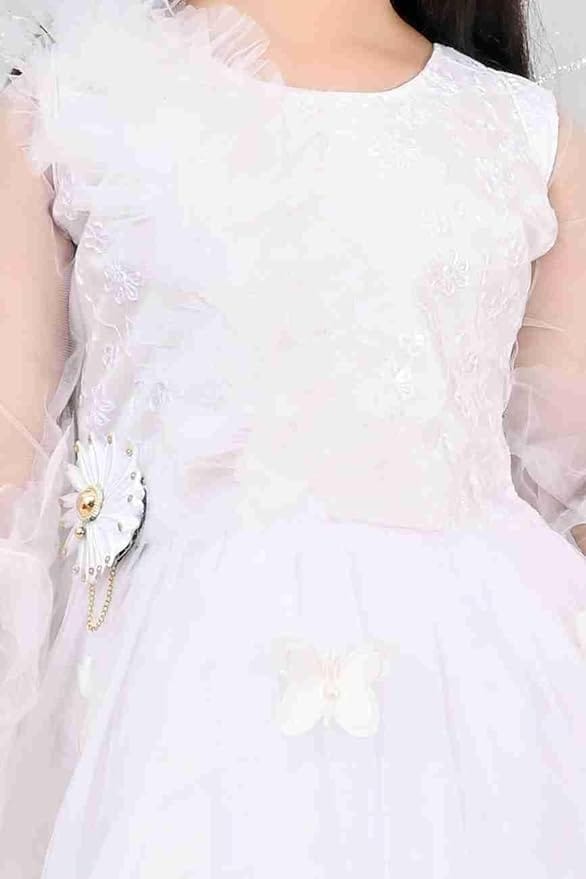 White Fairy Dress for Girls with Wings and Wand