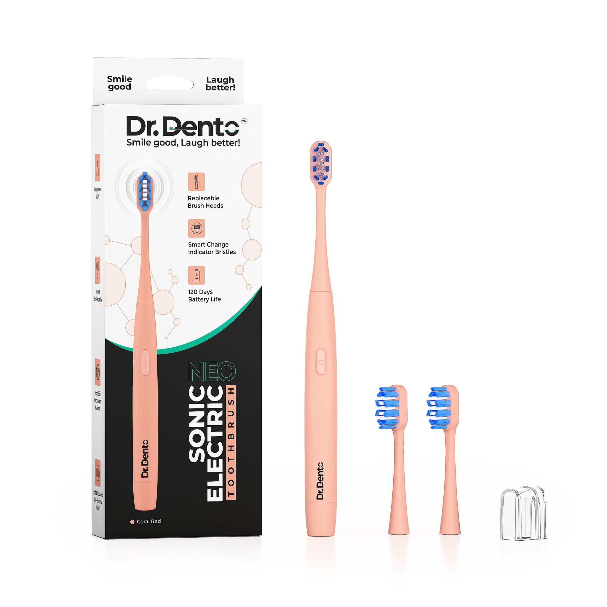 Dr.Dento Neo Sonic Electric Toothbrush | Soft Dupont Bristles | Sonic Vibrations | Unisex Adults | 2 Brush Heads & 1 Cover | 120 Days Battery Life | Eco-Friendly & Ergonomic Design