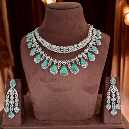 Stunning American Diamond and Emerald Necklace Set By Dia Art Jewels