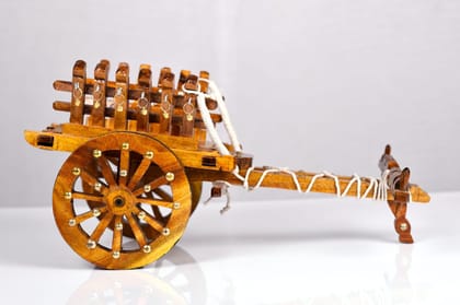Samyak Sagwan/Teak 12" Wood Bullock Cart Without Bull Pair & Couple .A Perfect Antique Decorative Wooden Showpiece & Gift On Marriages.