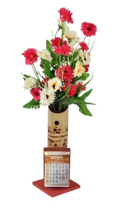 Samyak Bamboo Wooden Polished Flower Vase with New Year Calendar for Office,Home Decor