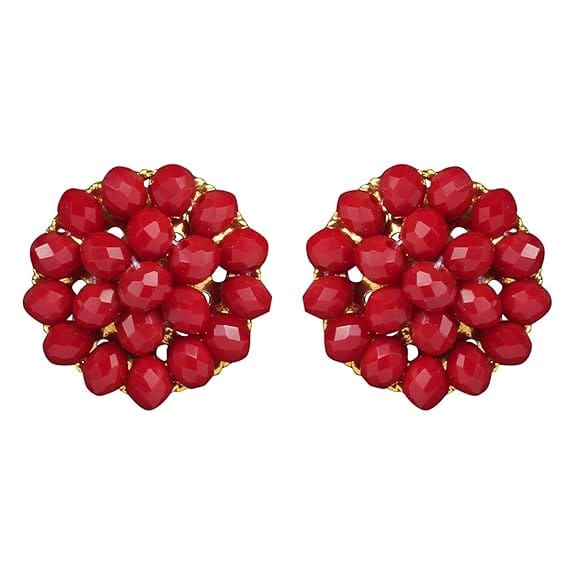 Manbhar Gems - Crystal Gemstone Beads Necklace Set for girl and Women 5 layer Mala With Stud Earring stylish Mehroon Red traditional Beaded Fashion jewellery