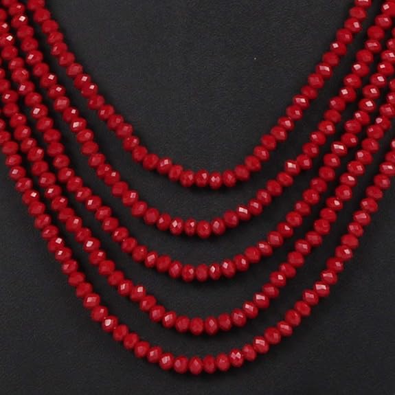 Manbhar Gems - Crystal Gemstone Beads Necklace Set for girl and Women 5 layer Mala With Stud Earring stylish Mehroon Red traditional Beaded Fashion jewellery