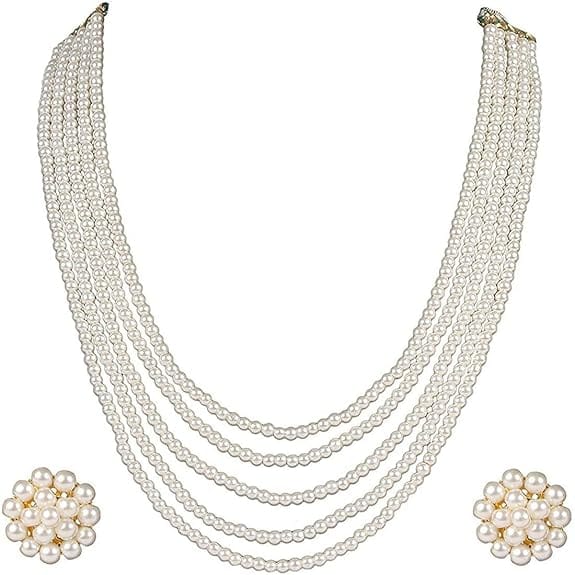 Manbhar Gems - Crystal Gemstone Beads Necklace Set for girl and Women 5 layer Mala With Stud Earring stylish traditional Pearls Necklace Beaded Fashion jewellery