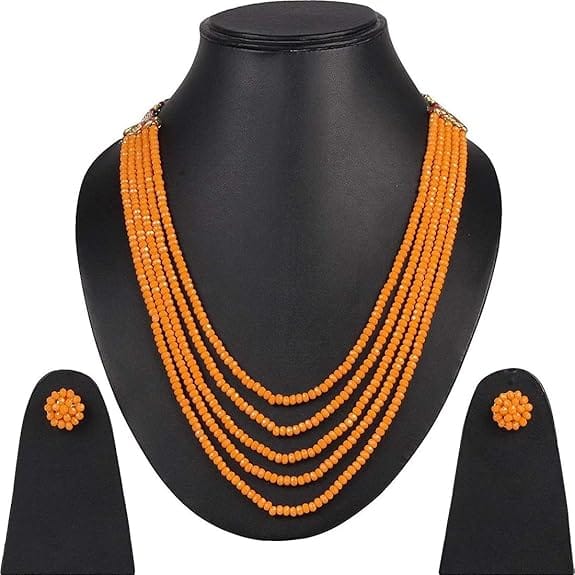 Manbhar Gems - Crystal Gemstone Beads Necklace Set for girl and Women 5 layer Mala With Stud Earring stylish  mengo  colour traditional Beaded Fashion jewellery