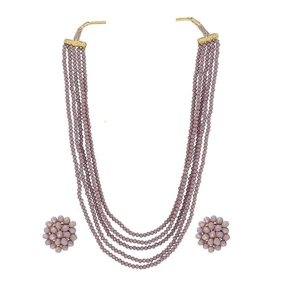 Manbhar Gems - Crystal Gemstone Beads Necklace Set for girl and Women 5 Purple layer Mala With Stud Earring stylish traditional Beaded Fashion jewellery