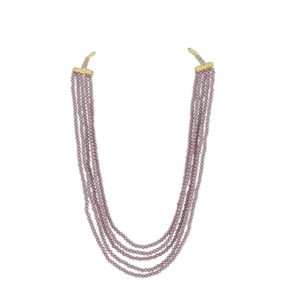 Manbhar Gems - Crystal Gemstone Beads Necklace Set for girl and Women 5 Purple layer Mala With Stud Earring stylish traditional Beaded Fashion jewellery