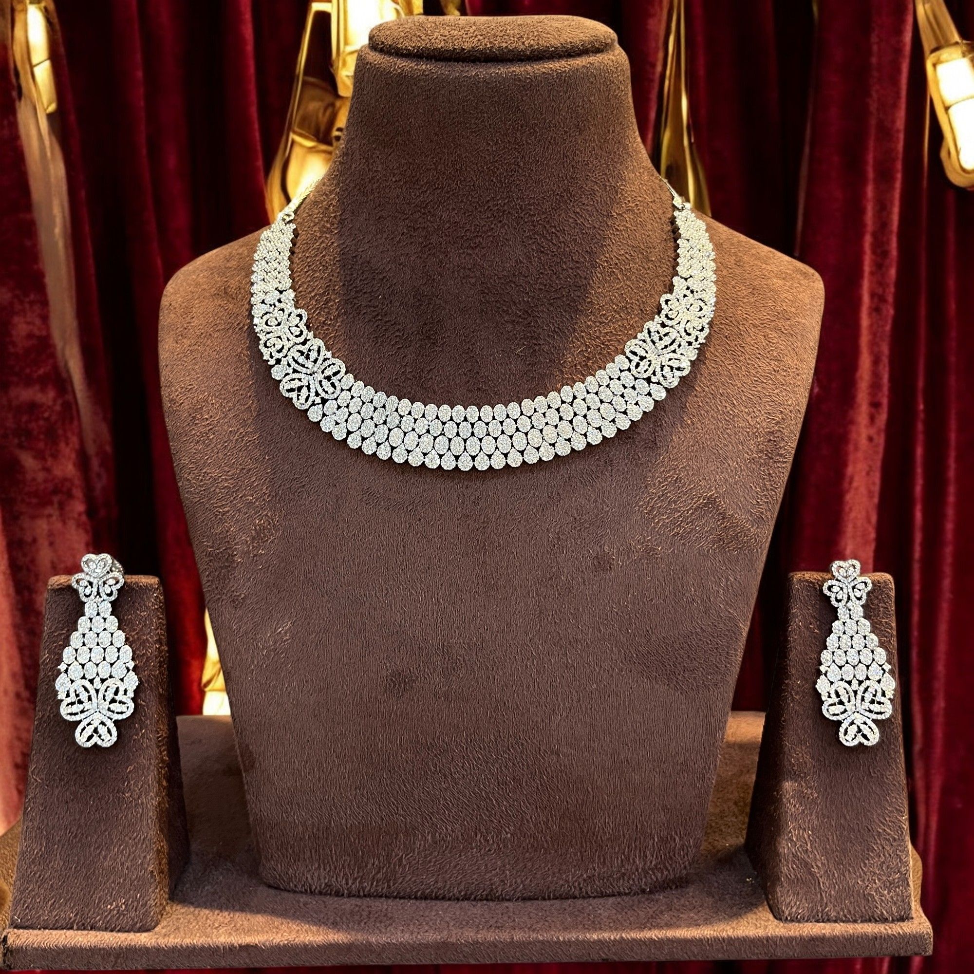 Stunning Round Cut Diamond Necklace Set By Dia Art Jewels