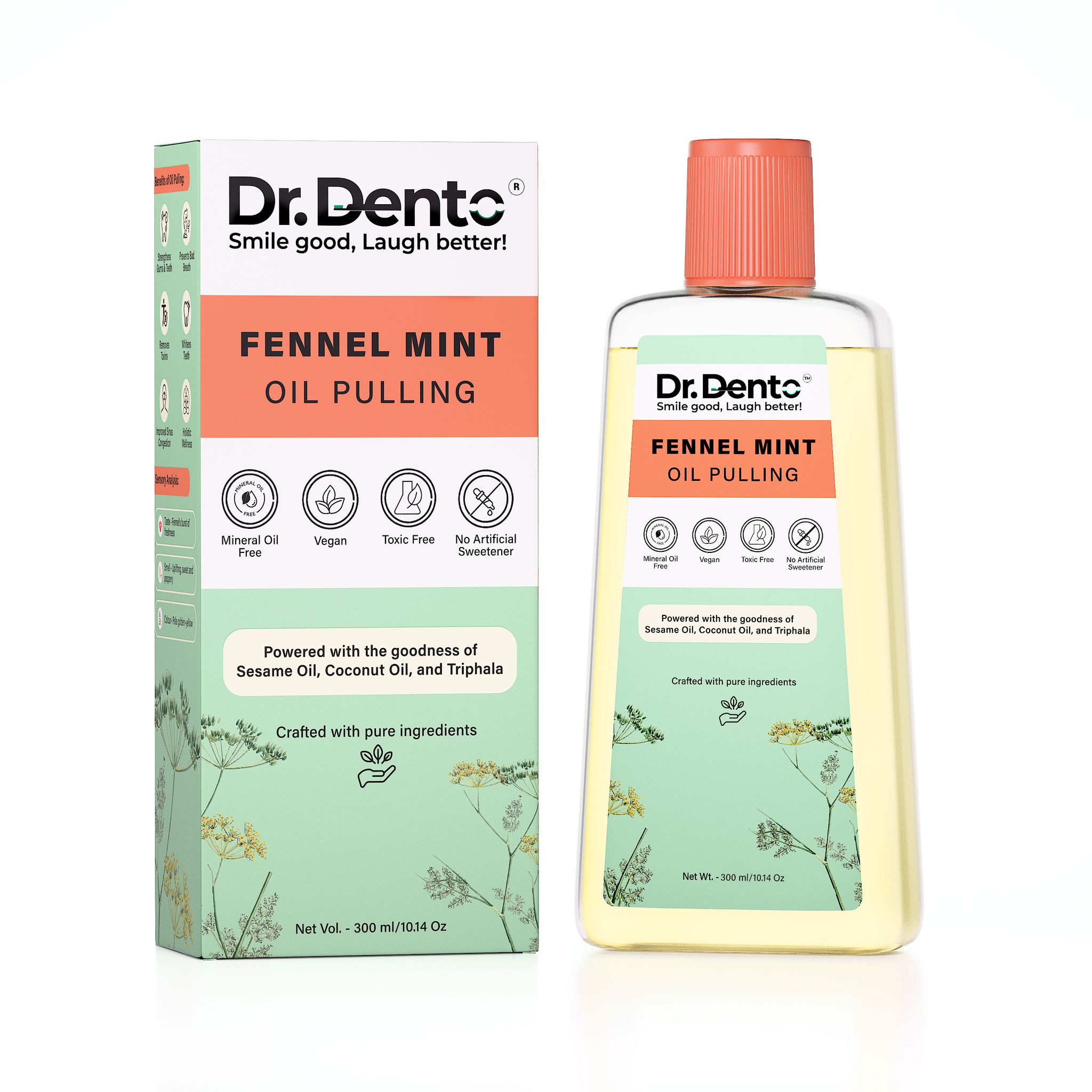 Dr.Dento Fennel Mint Oil Pulling | Ayurvedic Oral Care | All-Natural Coconut Oil Blend for Fresh Breath & Detox | Healthy Teeth & Gums (300 ML)