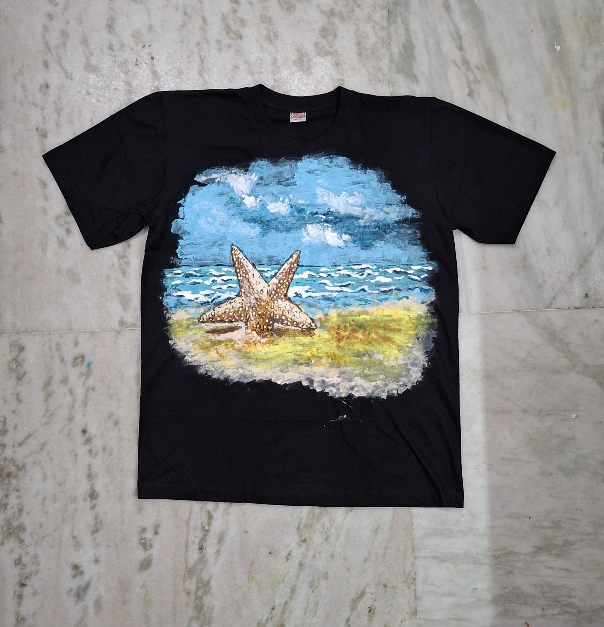 Unique Hand Painted Starfish T-Shirt, Beach Scene T-Shirt, Ocean T-Shirt, Summer T-Shirt, Vacation T-Shirt, Gift T-Shirt, Unisex T-Shirt