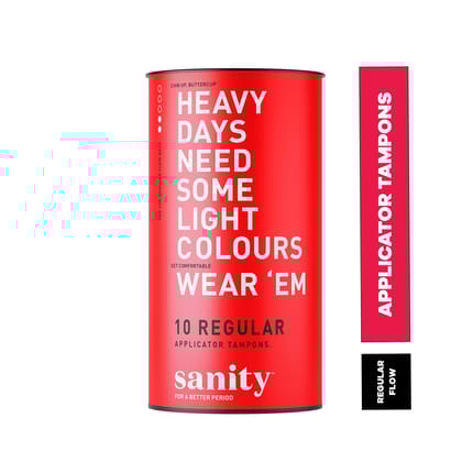 Sanity Regular Applicator Tampons – Light to Medium Flow | Safe Period Protection | Pack of 10 (1×10 Tampons)