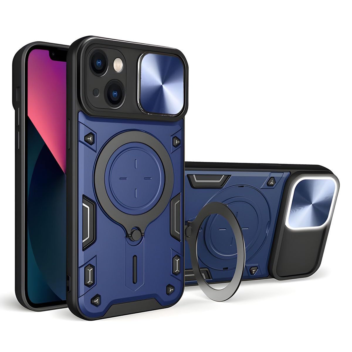 LIRAMARK Case Compatible with Apple iPhone 13 (6.1 inch) with Stand & Slider Camera Military Grade Protection
