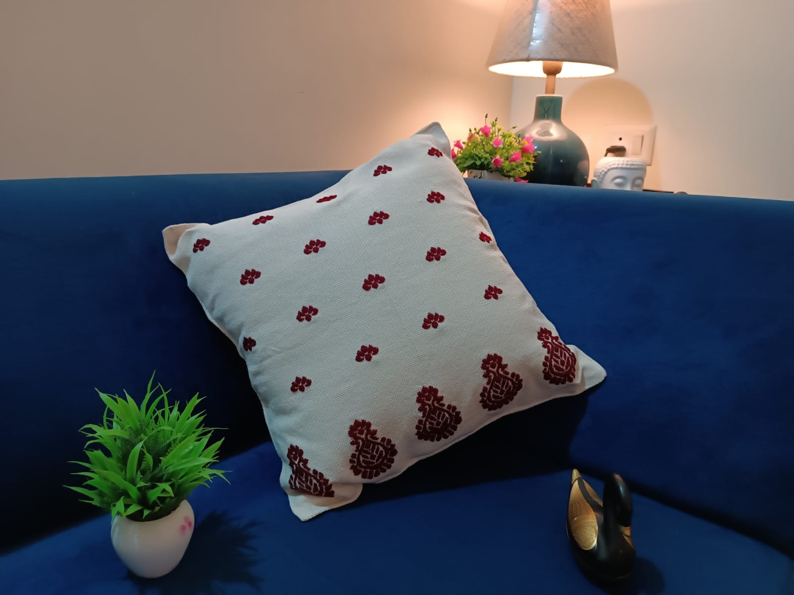 Luxury Hand Embroidered Decorative Throw Pillow Cover with Insert, 18"x18"