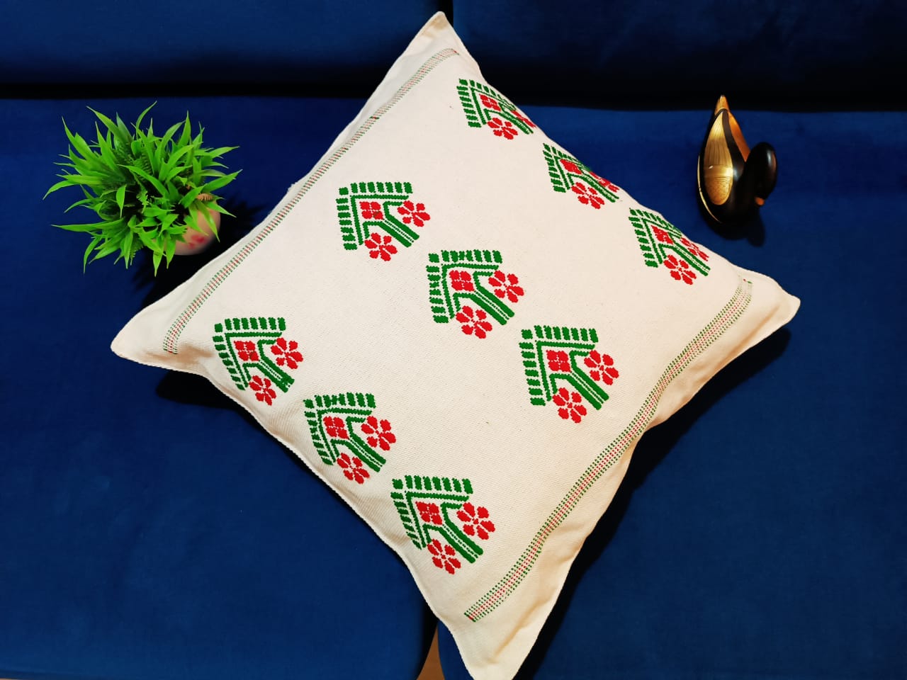 Luxury Hand Embroidered Decorative Throw Pillow Cover with intricate floral patterns and vibrant colors