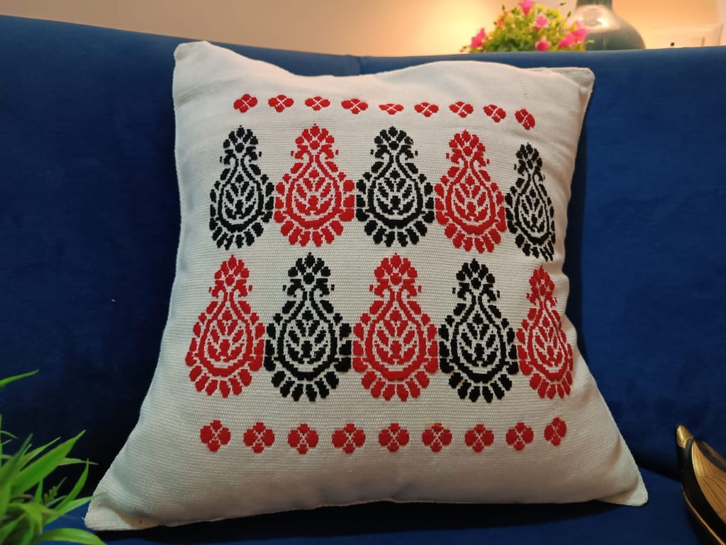 Luxury Hand Embroidered Decorative Throw Pillow Cover with Insert, 18"x18"