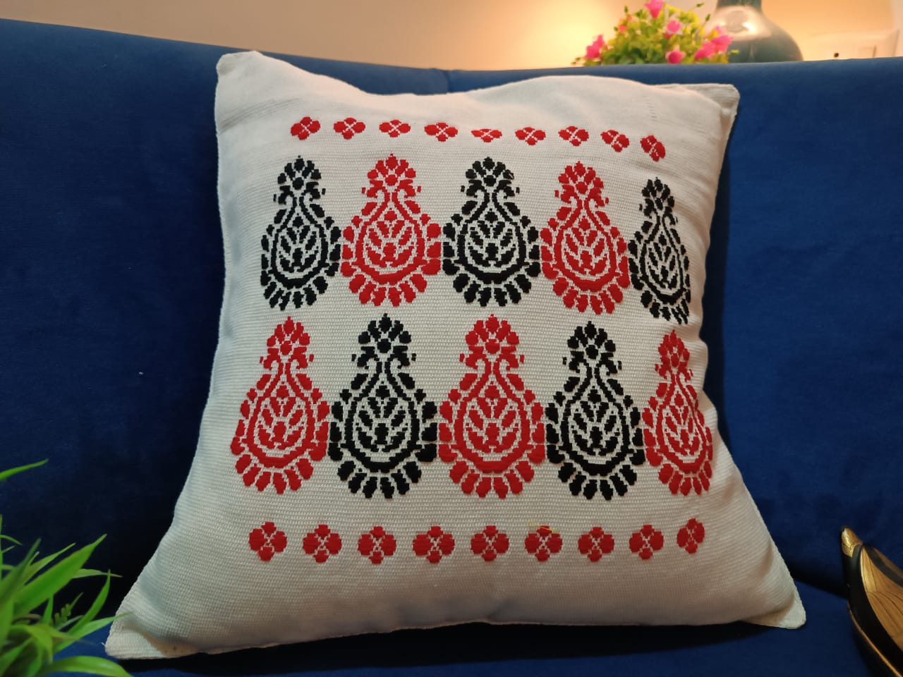 Luxury Hand Embroidered Decorative Throw Pillow Cover with Insert, 18"x18"