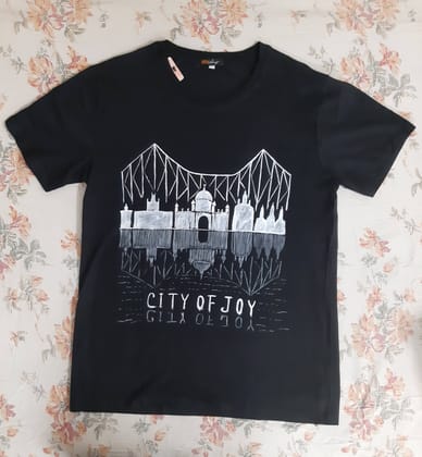  Men's Black Cotton T-Shirt with White City of Joy Print